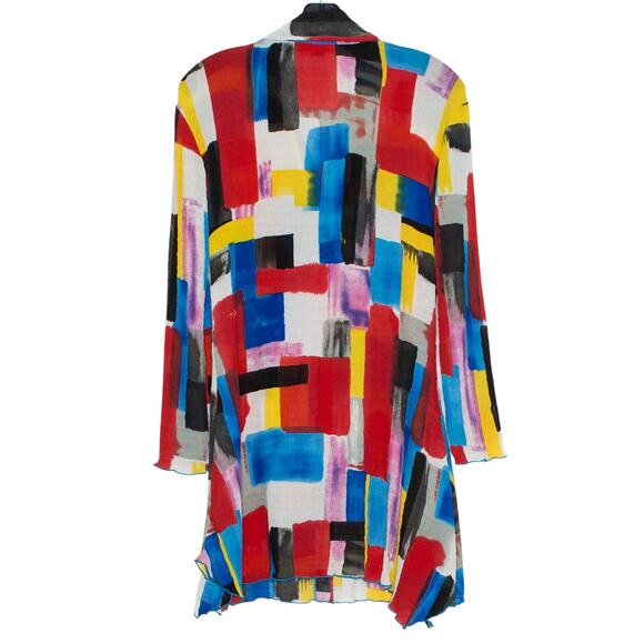 Rossi Roma Tunic Top Sheer Abstract Artsy Crinkle Statement Button Up Medium - Picture 2 of 5